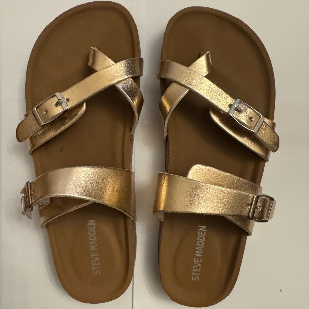 Steve Madden Metallic Gold Slide Sandals (Little Girl 3)